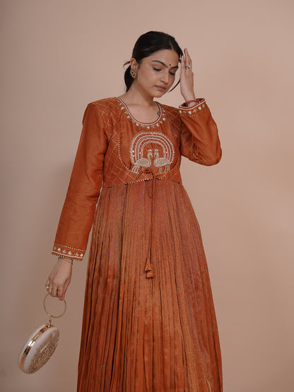 Mayurah Tisssue Silk Rust orange  Anarkali Dress