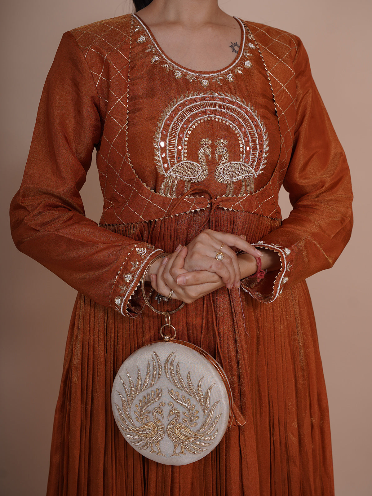 Mayurah Tisssue Silk Rust orange  Anarkali Dress