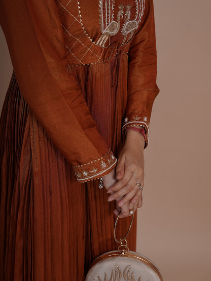 Mayurah Tisssue Silk Rust orange  Anarkali Dress