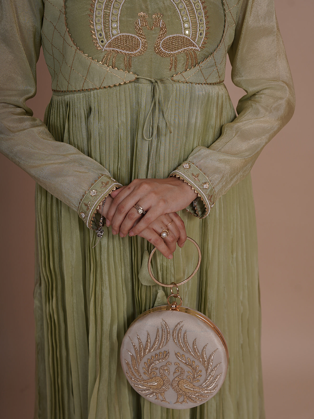 Mayurah Tisssue Silk Green Anarkali Dress