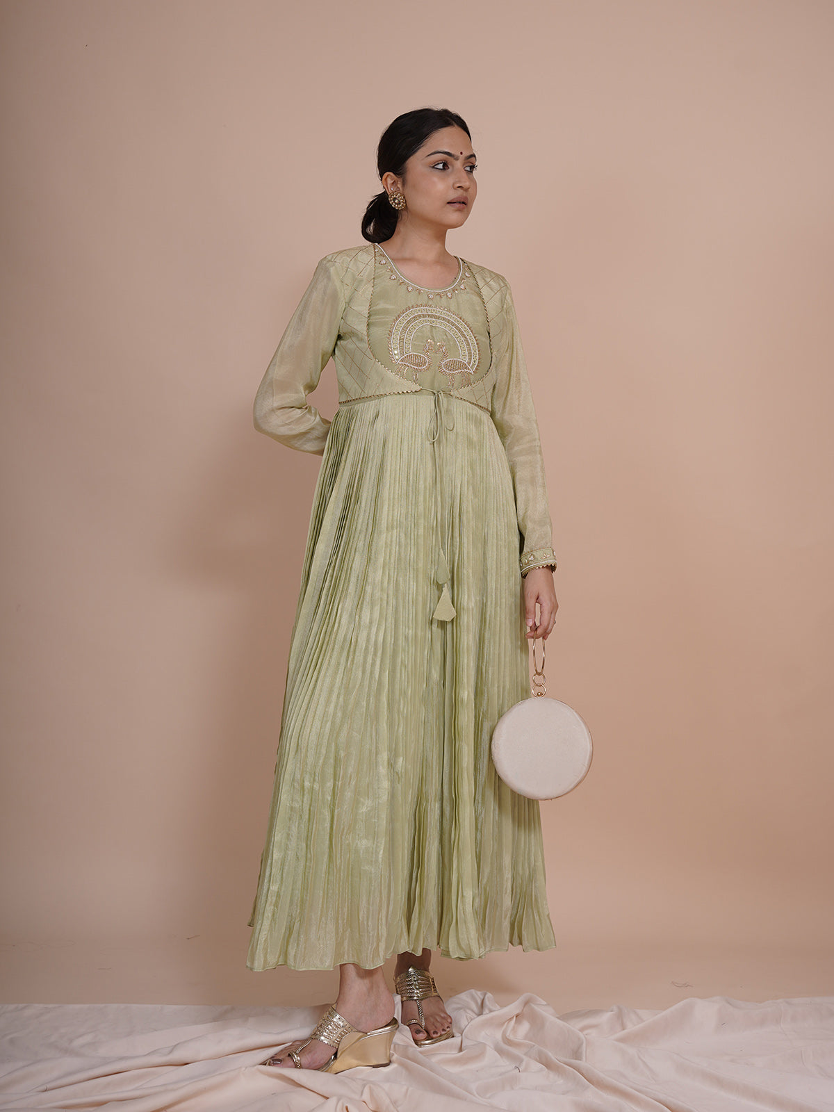 Mayurah Tisssue Silk Green Anarkali Dress
