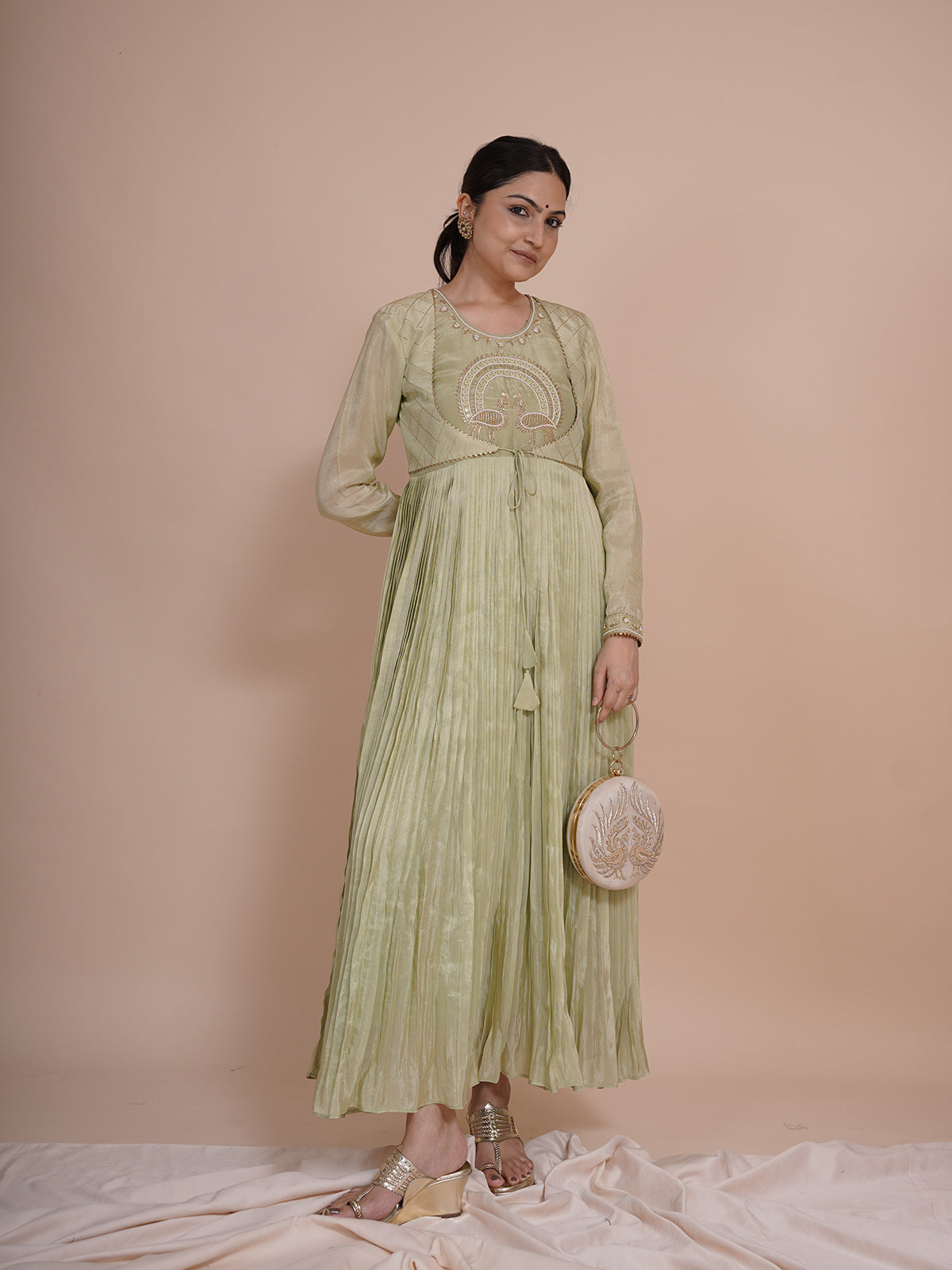 Mayurah Tisssue Silk Green Anarkali Dress