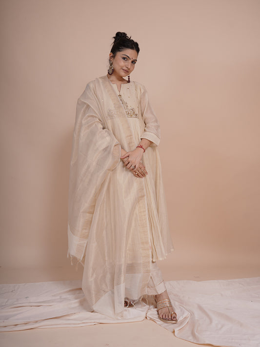 Devalaya Ivory Chanderi Tissue Kurta Set