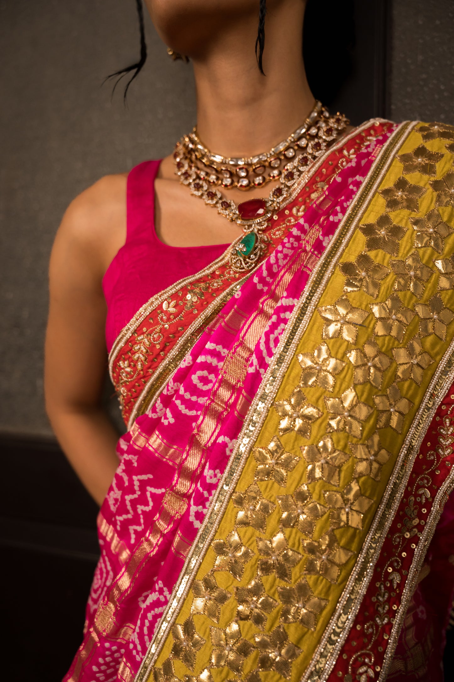 Pink Bandhani Saree