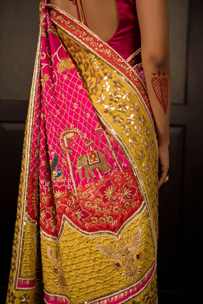 Pink Bandhani Saree