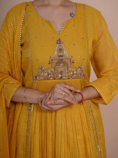 Devalaya Yellow  Chanderi Tissue Kurta Set