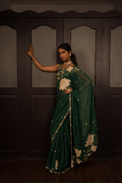 Green Organza Zardozi Saree