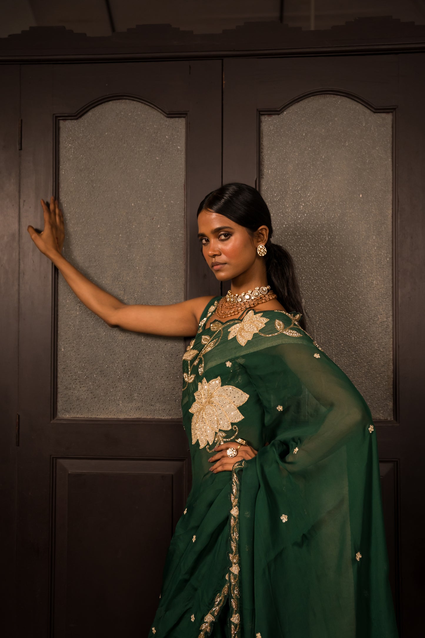 Green Organza Zardozi Saree