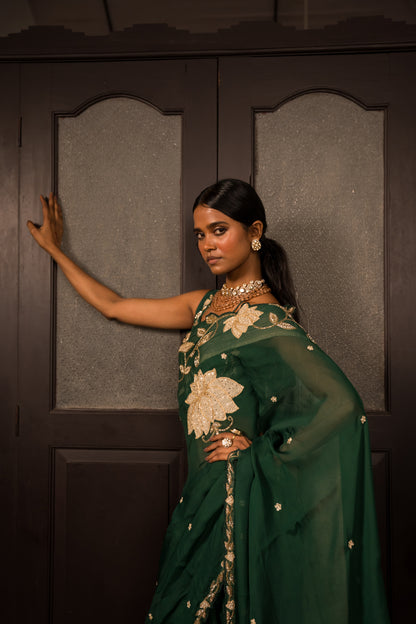 Green Organza Zardozi Saree