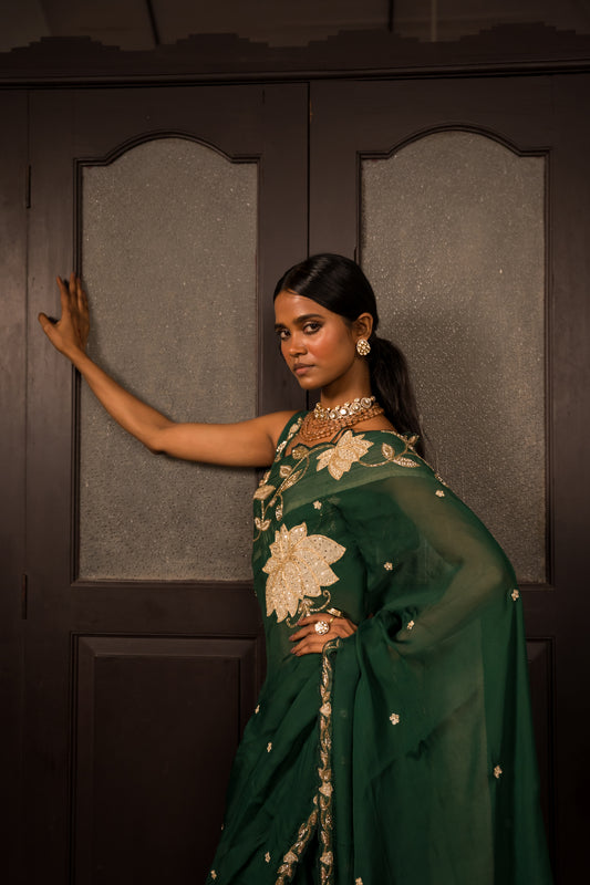 Green Organza Zardozi Saree