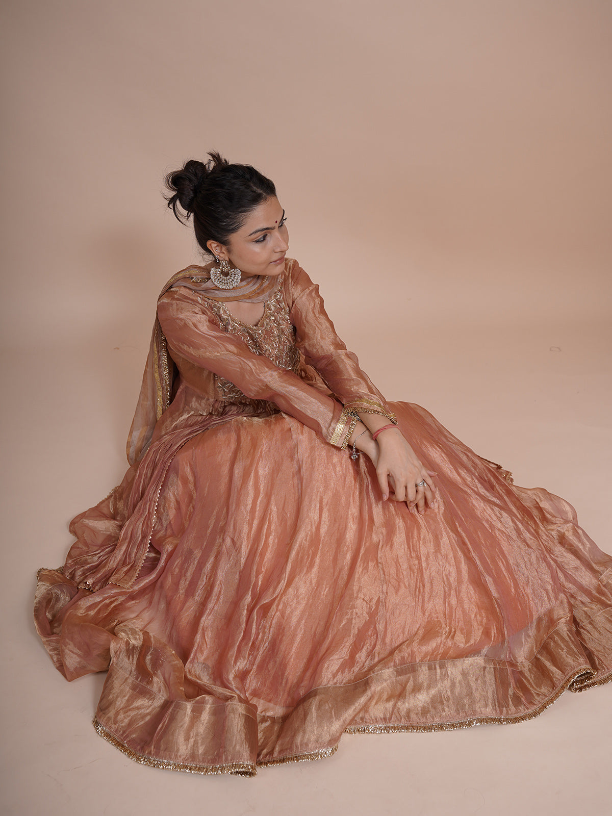 Pure Rose Gold Tissue Lehanga Choli