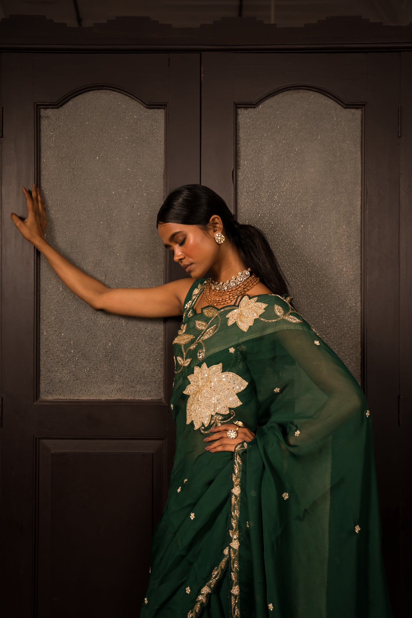 Green Organza Zardozi Saree