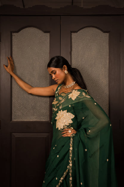 Green Organza Zardozi Saree