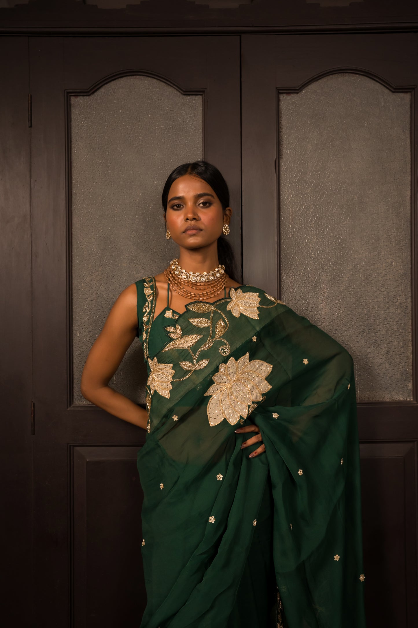 Green Organza Zardozi Saree