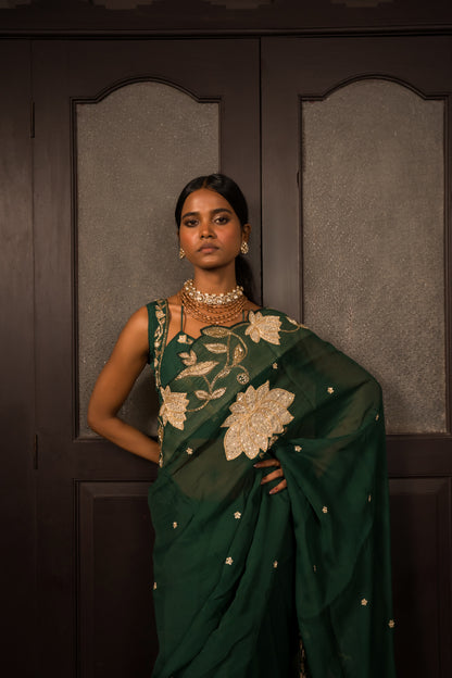 Green Organza Zardozi Saree