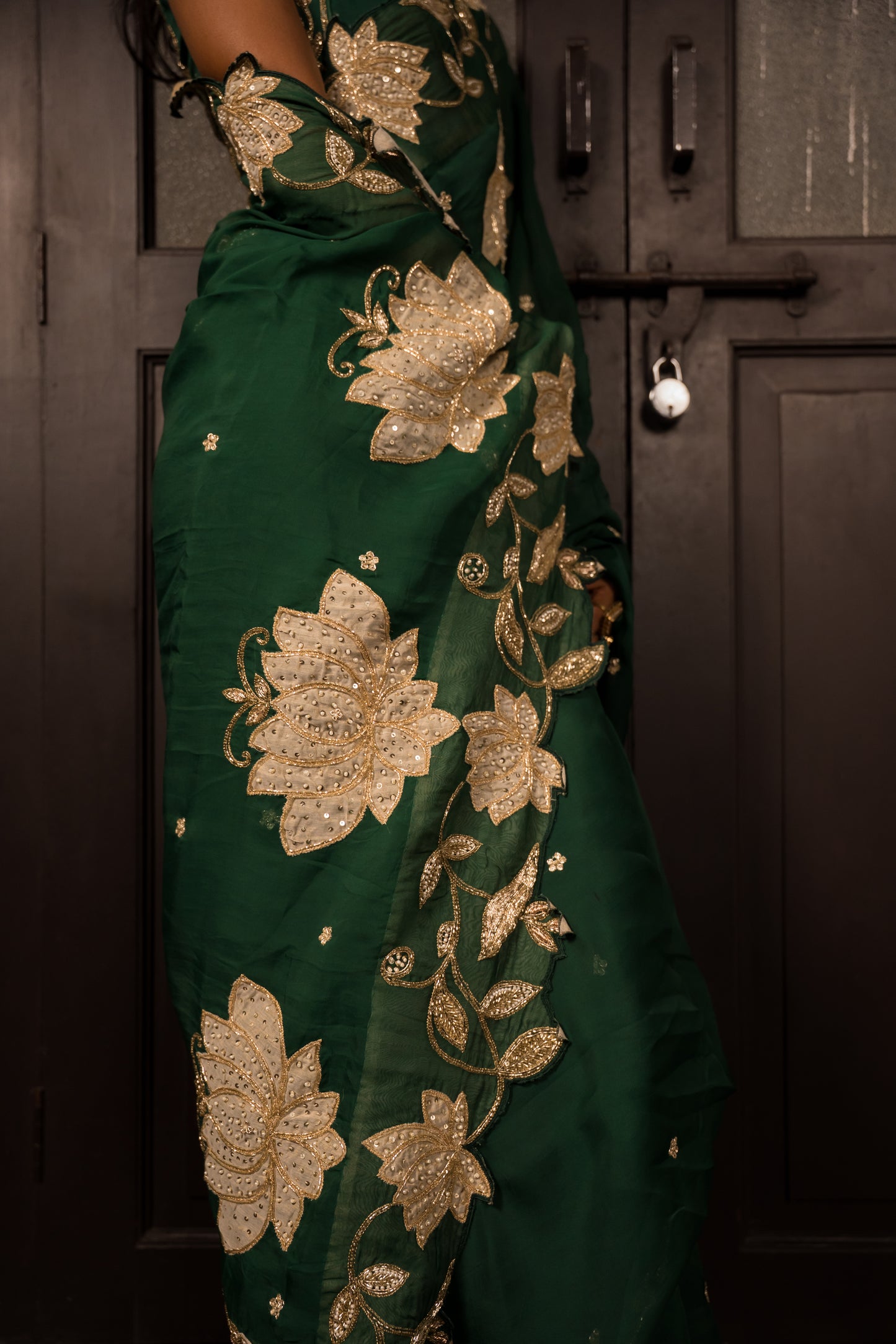 Green Organza Zardozi Saree