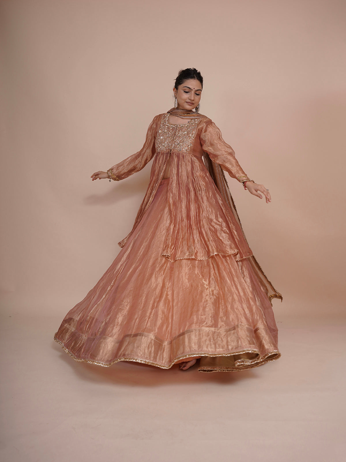 Pure rose gold Tissue Lehenga-choli