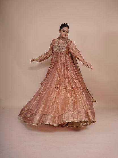 Pure rose gold Tissue Lehenga-choli