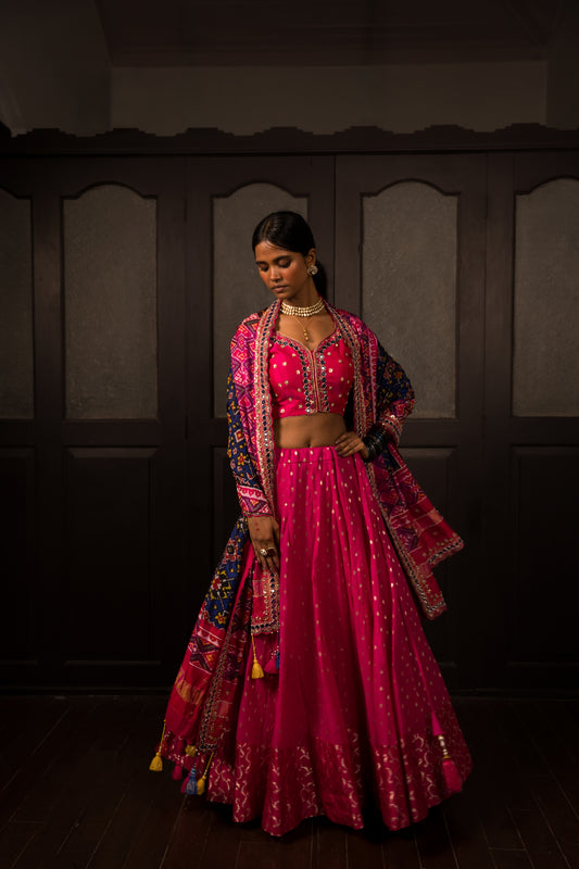 Pink Lehanga Choli With Patola Dupatta