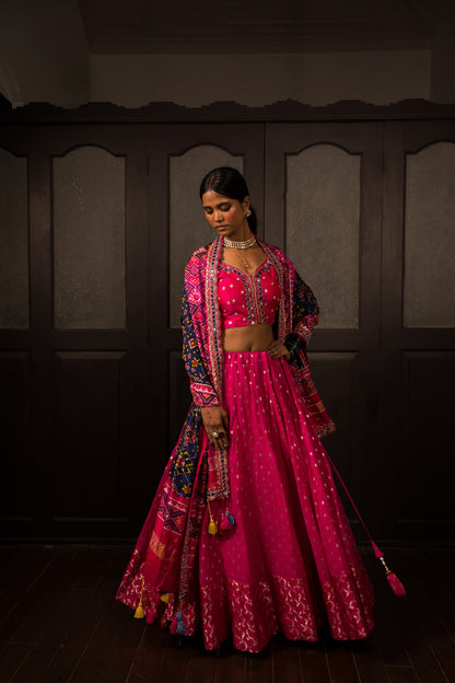 Pink Lehanga Choli With Patola Dupatta