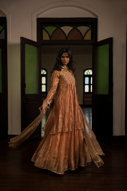 Pure Rose Gold Tissue Lehanga Choli
