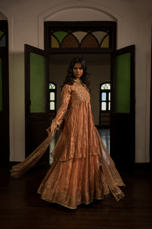 Pure Rose Gold Tissue Lehanga Choli