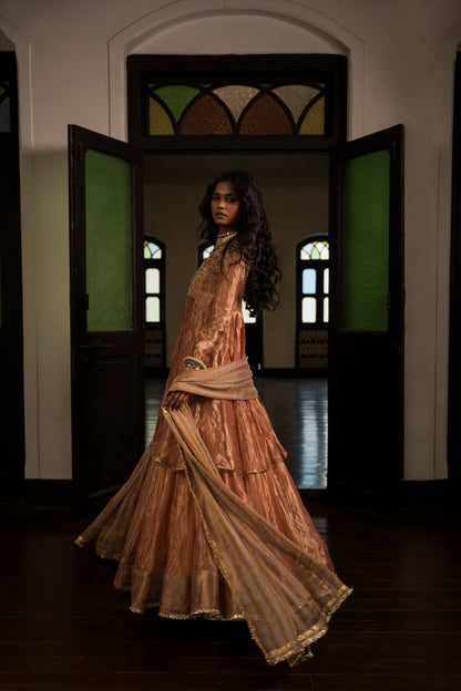 Pure Rose Gold Tissue Lehanga Choli