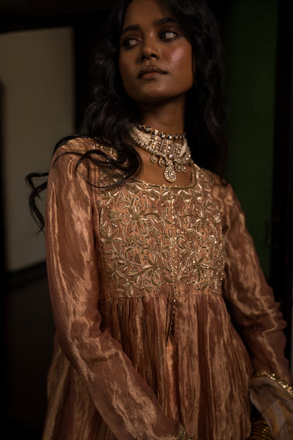 Pure Rose Gold Tissue Lehanga Choli