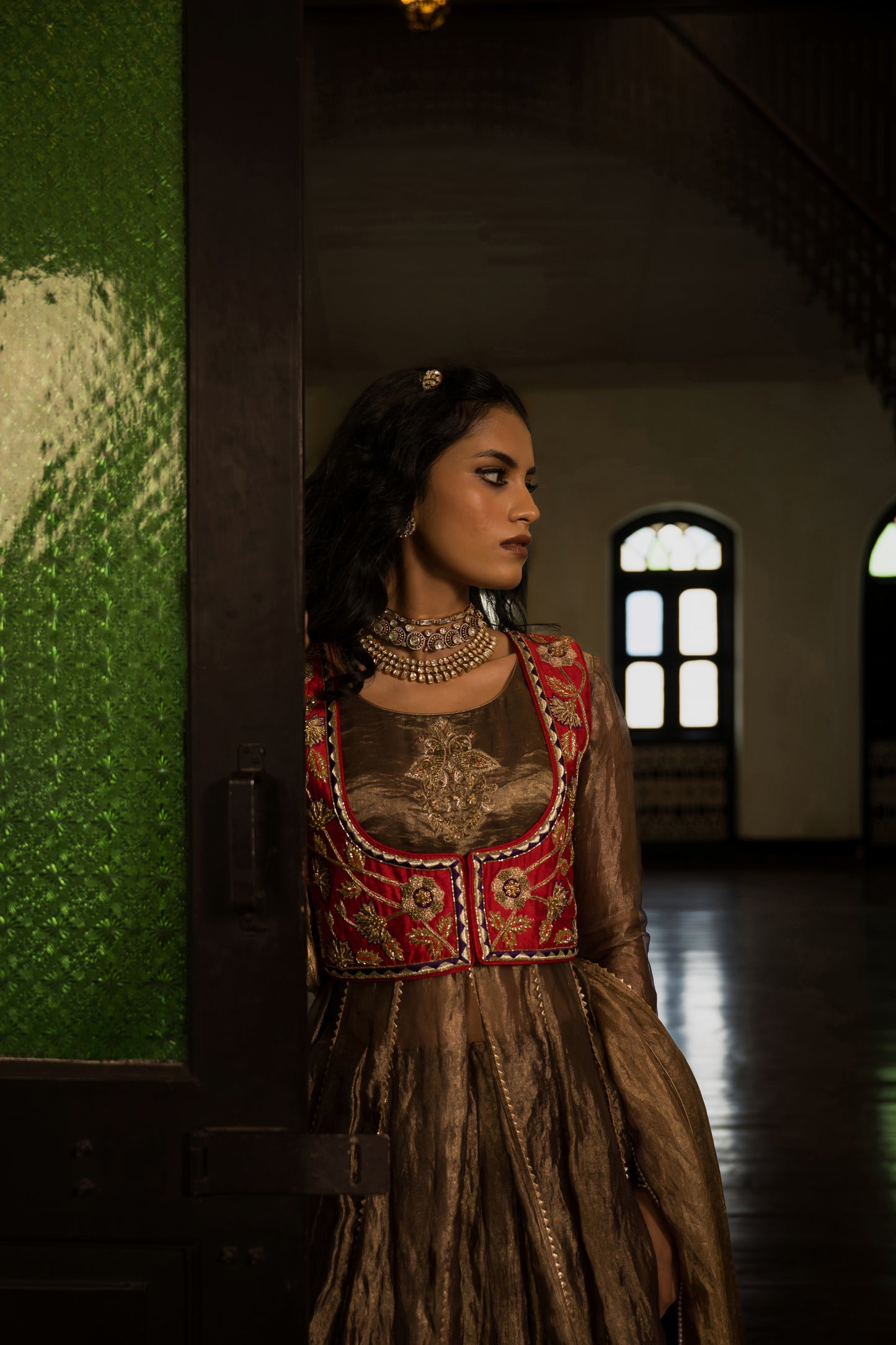 Brown Purple Tissue Lehanga Choli