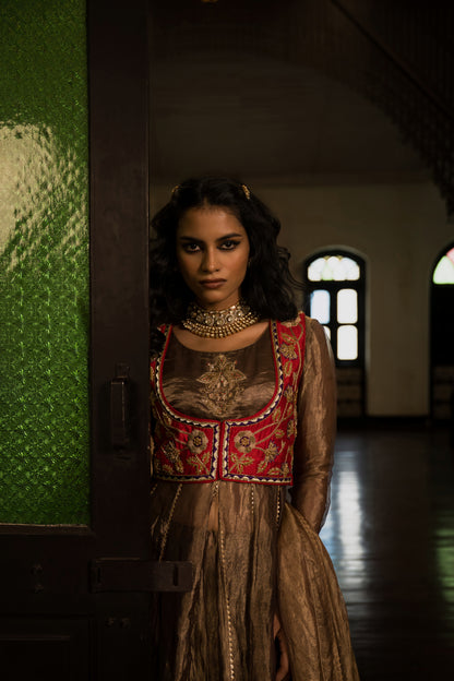Brown Purple Tissue Lehanga Choli