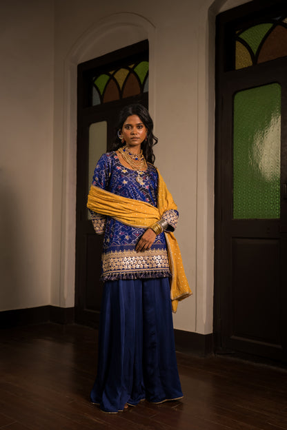Blue Patola Sharara Set With Dupatta