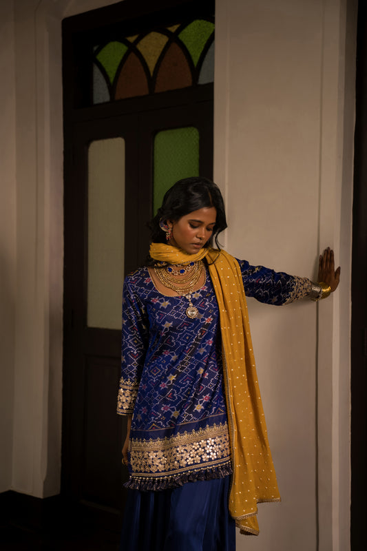 Blue Patola Sharara Set With Dupatta