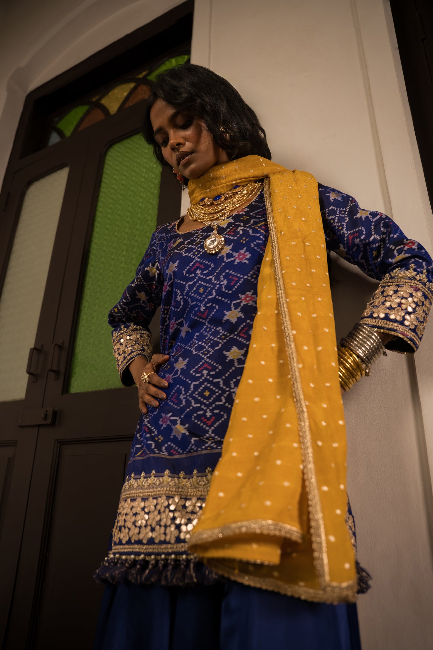 Blue Patola Sharara Set With Dupatta