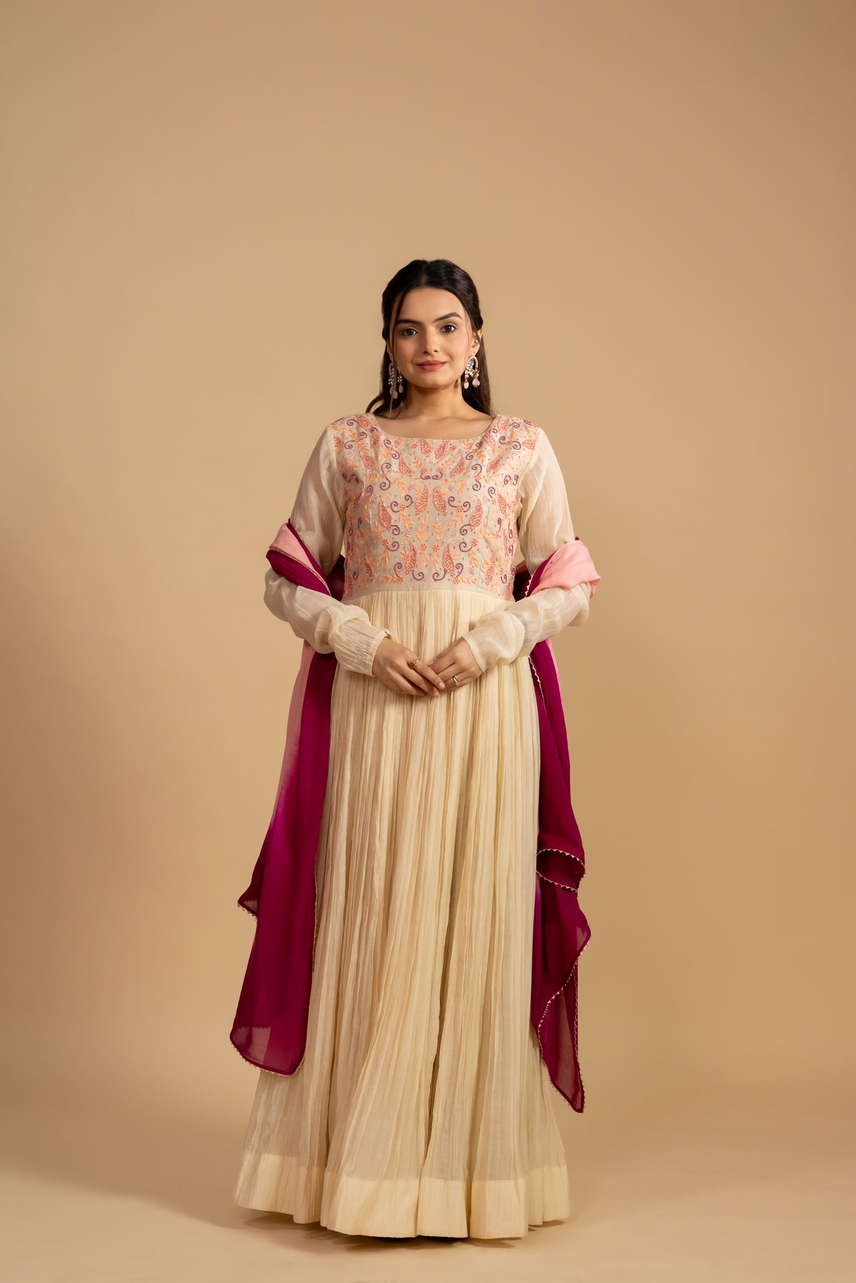 Mal Chanderi Anarkali Dress With Pink Dupatta