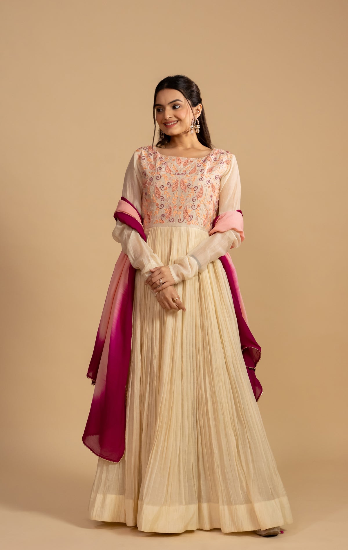 Mal Chanderi Anarkali Dress With Pink Dupatta