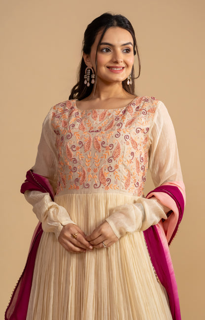 Mal Chanderi Anarkali Dress With Pink Dupatta