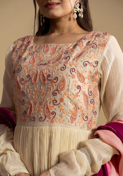 Mal Chanderi Anarkali Dress With Pink Dupatta