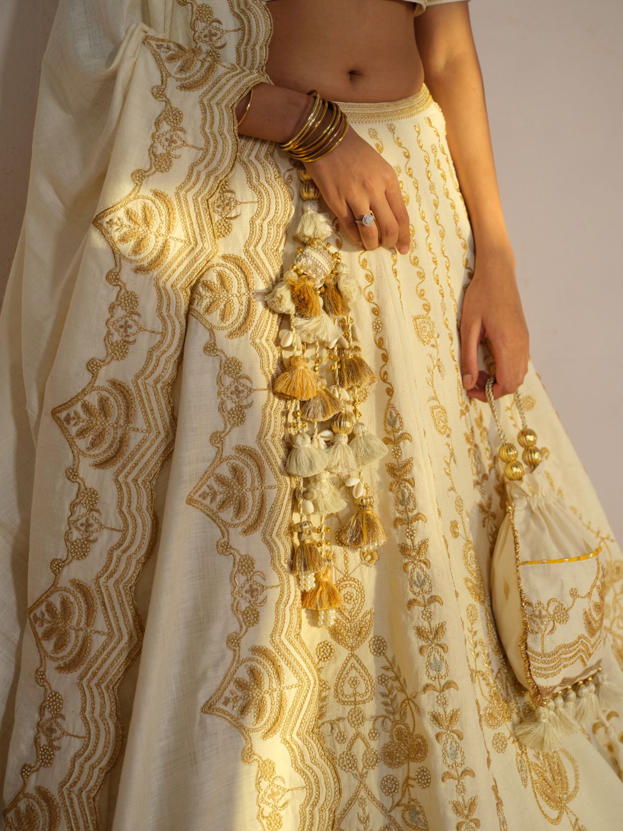 Cream Saundarya Lehenga-Choli With Dupatta