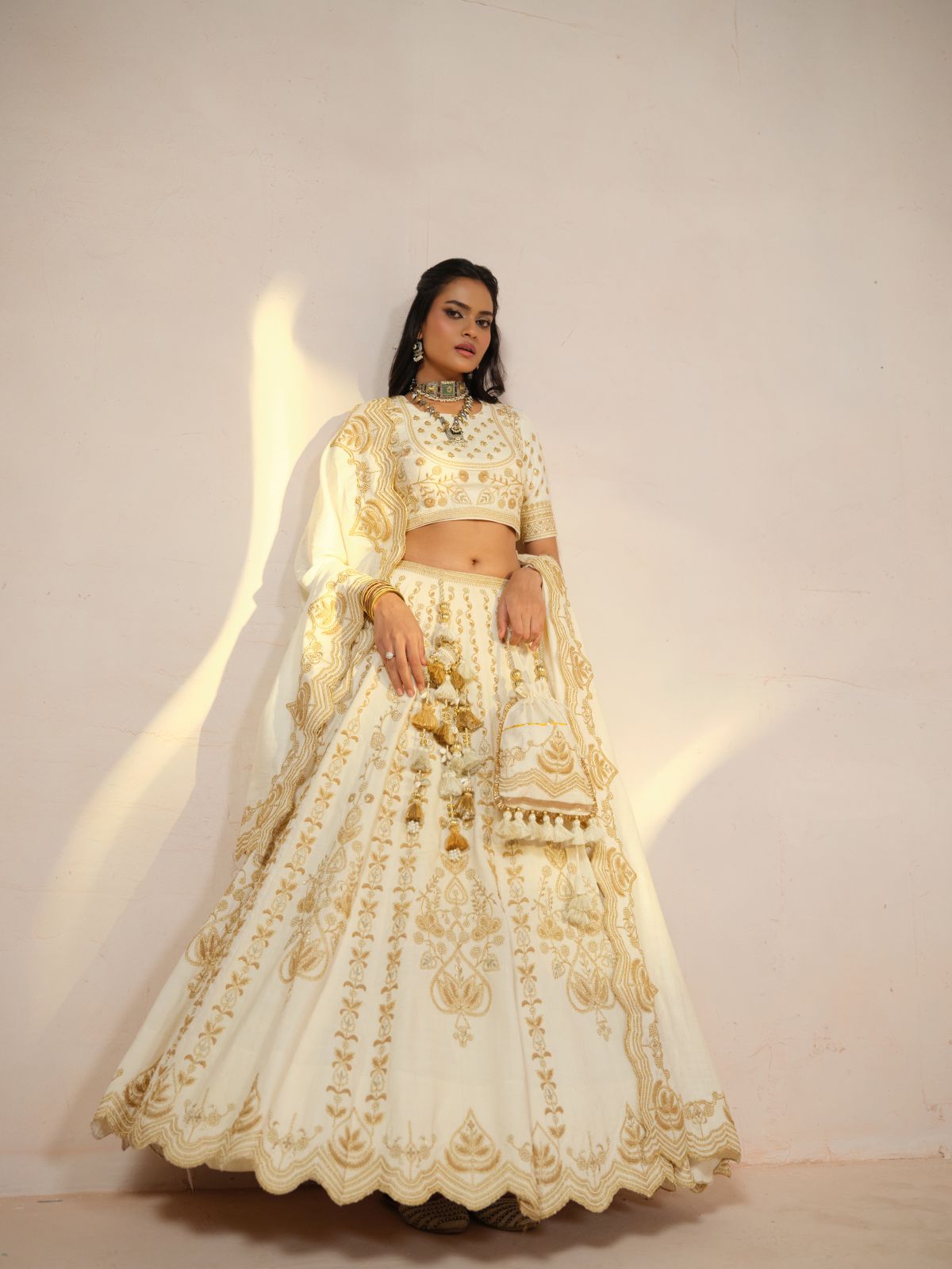 Cream Saundarya Lehenga-Choli With Dupatta