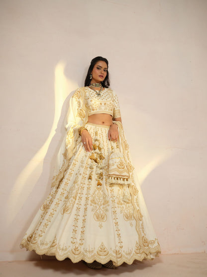 Cream Saundarya Lehenga-Choli With Dupatta