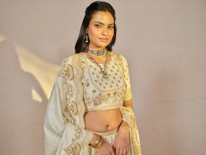 Cream Saundarya Lehenga-Choli With Dupatta