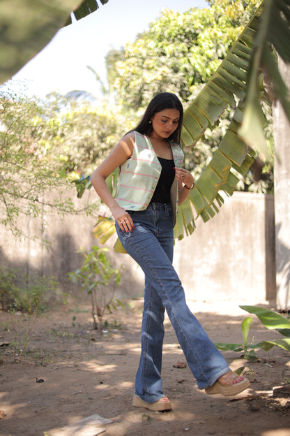 Pista Green Jamdani Waistcoat