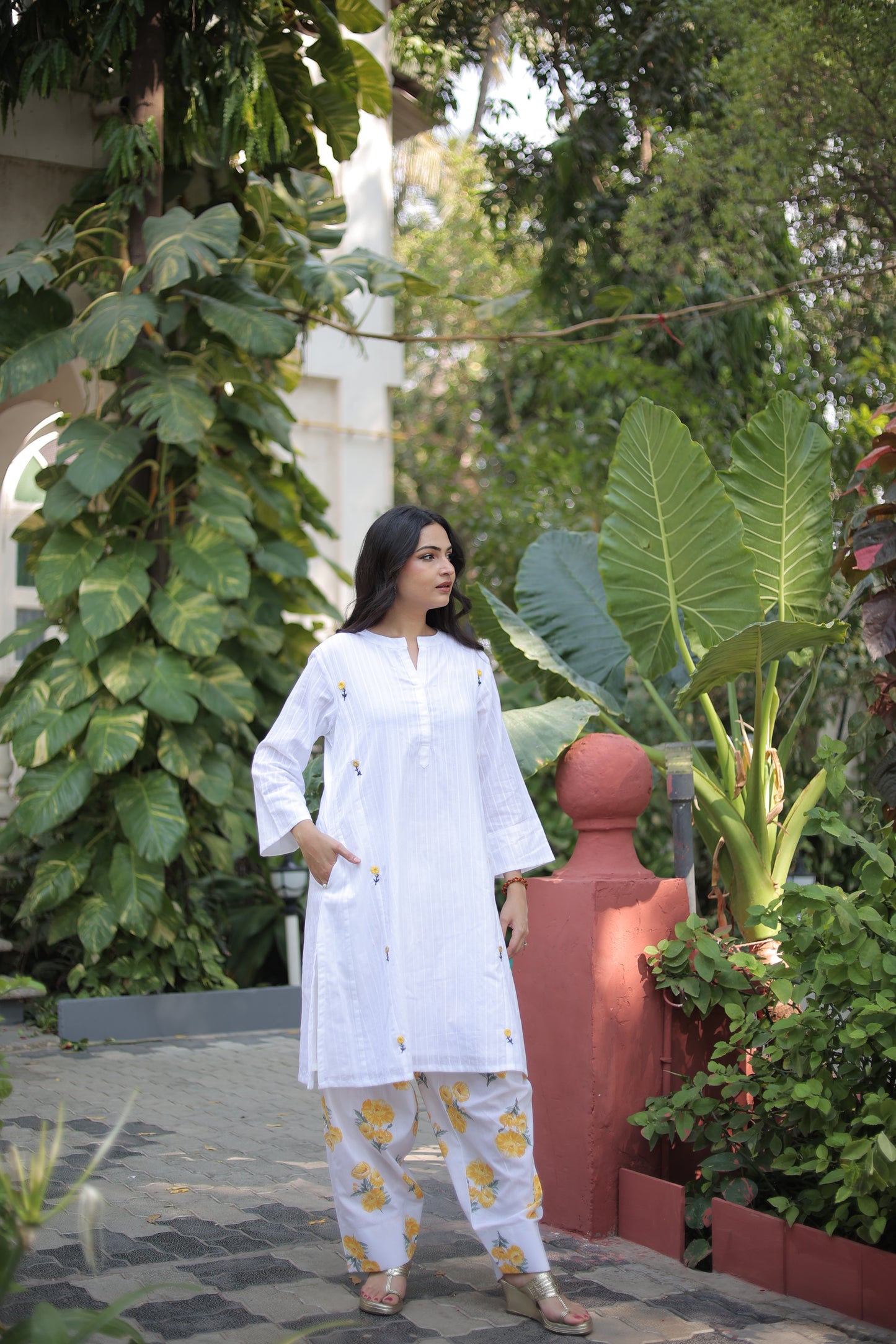 White Flower Kurta-Pant