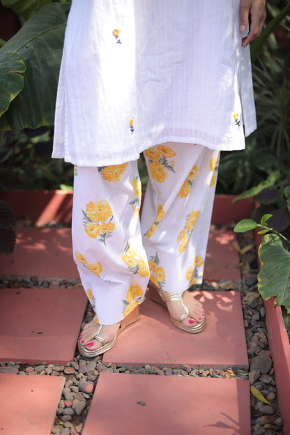 White Flower Kurta-Pant