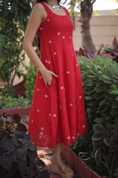 Red Jamdani Midi Dress