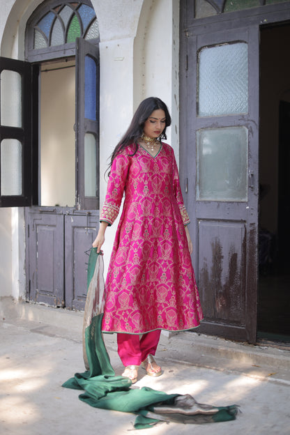 Rani Silk Kurti Set With Dupatta
