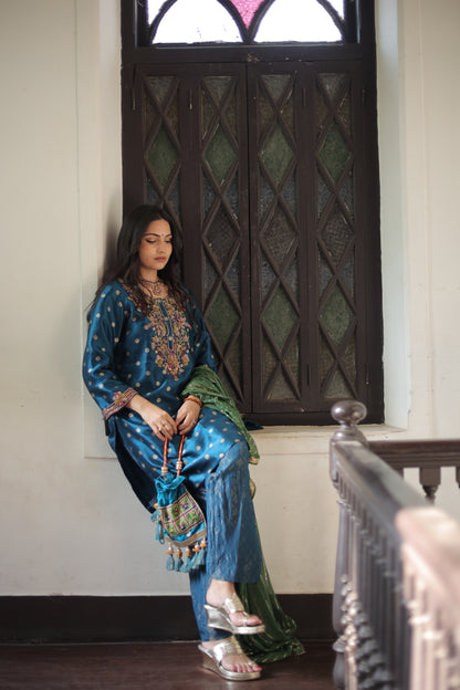 Blue Kurti-Set With Dupatta