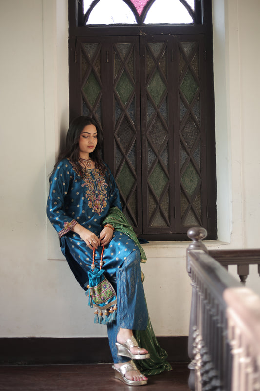 Blue Kurti-Set With Dupatta