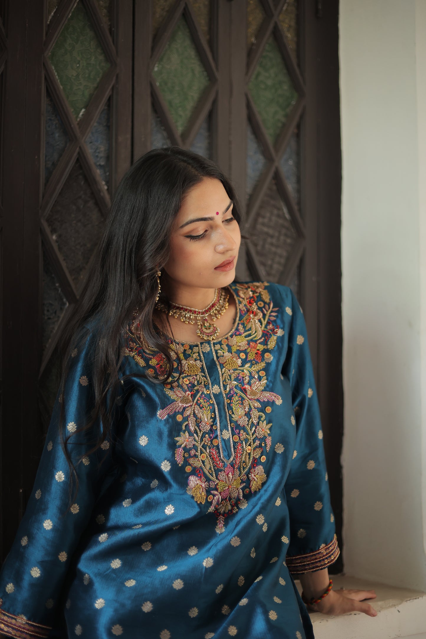 Blue Kurti-Set With Dupatta