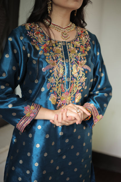 Blue Kurti-Set With Dupatta